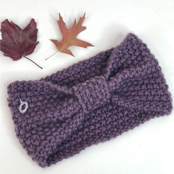 Accessories - Knotted Bow Knit Headband Purple One Size